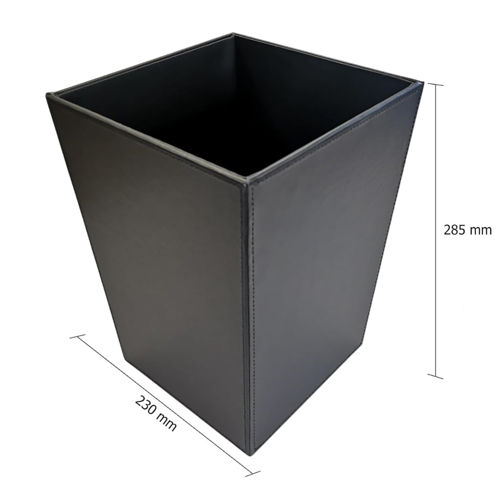 Osco Cubo de basura de piel sintética negra | Cuadrado | Altura - 28,5 cm | Diámetro - 23 cm | Papelera | Cesta de papel | Contenedor de reciclaje | Oficina | Hogar | Baño