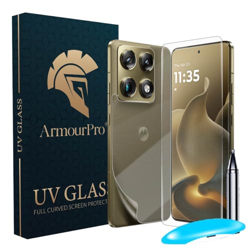 Image of ArmourPro Front and Back Screen Protector for Motorola Signature, Edge to Edge UV Tempered Glass with Clear Back Membrane Guard, Anti-Bubble & Anti-Fingerprint Protection