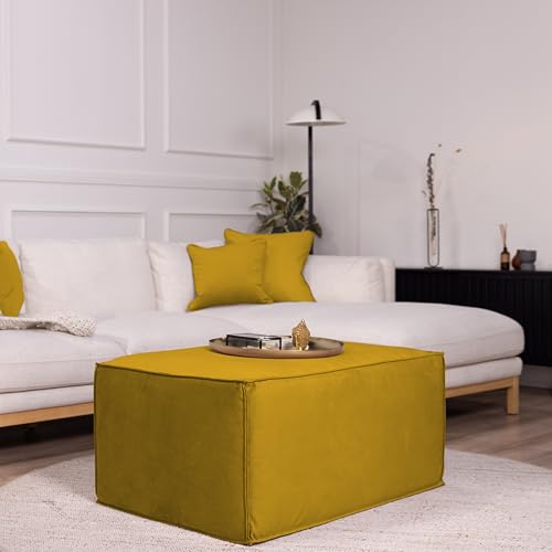 Factory Direct Partners Velvety and Vinyl Overstuffed Rectangle Ottoman for Living Room, Lounge, Office - Dijon