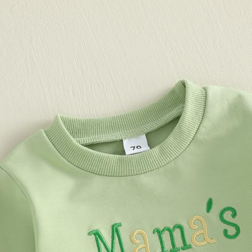Image of Toddler Baby Boy Girl St Patricks Day Outfit Lucky Embroidery Waffle Long Sleeve Sweatshirt Pants Spring Clothes Set
