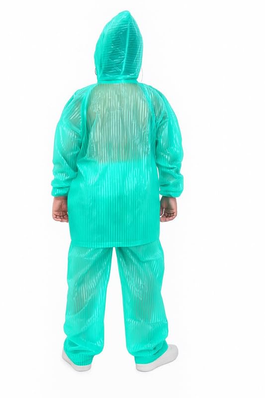 Image of Kids Raincoat with Pants | Waterproof PVC Rainwear Set with Hood & Pockets | Lightweight Full-Length Rain Suit for Boys & Girls | Includes Carry Bag (Pack of 1)
