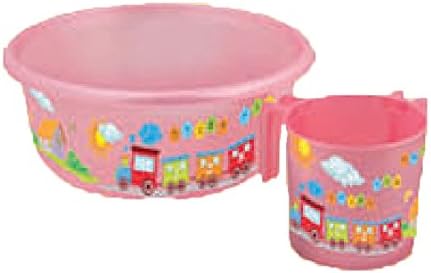Childrens' Wash Cup Set Plastic Designed with Multicolor Train (Pink)