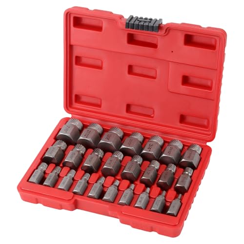 PUCSIQ Lot de 25 Extracteurs de Vis Cassée - Extracteur Gauche pour Boulons Rouillés et Vis Endommagées - Set Professionnel avec Boîte de Rangement - 1/8