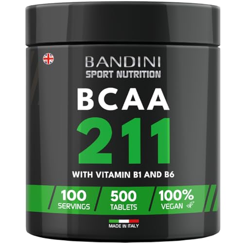 Bandini® BCAA 2:1:1 3000mg per Serving | 500 Vegan Tablets BCAAs (not Capsules or Powder) Pre Workout Branched Chain Amino Acids + Vitamin B6, B1, L-Leucine, L-Isoleucine, L-Valine | BCAA 211 Energy