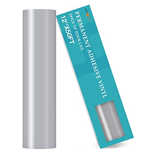 Image of HTVRONT Gray Permanent Vinyl Roll - 12 inch x 50 FT Glossy Gray Adhesive Permanent Vinyl Compatible with Cricut Cutting Machine, Silhouette, Cameo Cutters, Signs, Scrapbooking, Craft, Die Cutters