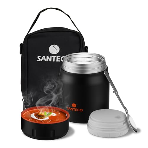 SANTECO Termo de Acero Inoxidable con Aislamiento - Diseño de Boca Ancha - Aislado por 12 Horas - Se Puede Usar para Acampar, Caminar y Oficina - Sin BPA