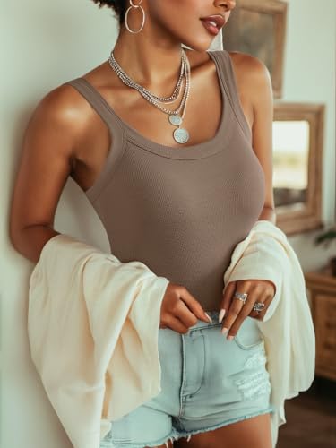 Ninee Tank Top for Women with Built in Bra Ribbed Fitted Tanks Summer Scoop Neck Casual Camisoles Basic Cami3