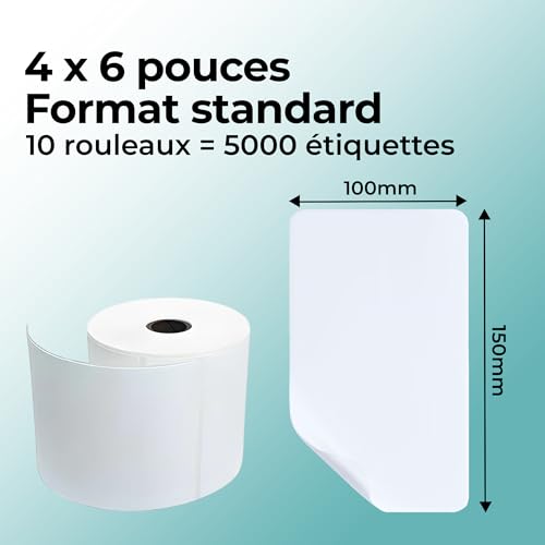 Double Dragon, Étiquette thermique directe auto-adhésive Premium 100 x 150 mm (4" x 6") pour imprimantes Zebra, MUNBYN [10 Rouleaux - 5000 Étiquettes] – vue 2