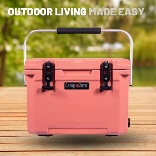 Camp-Zero 20L | 21.13 Quart Premium Cooler/Ice Chest With 4 Molded-In Cup Holders & Folding Aluminum Handle | Thick Walled, Freezer Grade Cooler With Secure Locking System & Tie Down Channels (Coral) #TOP3