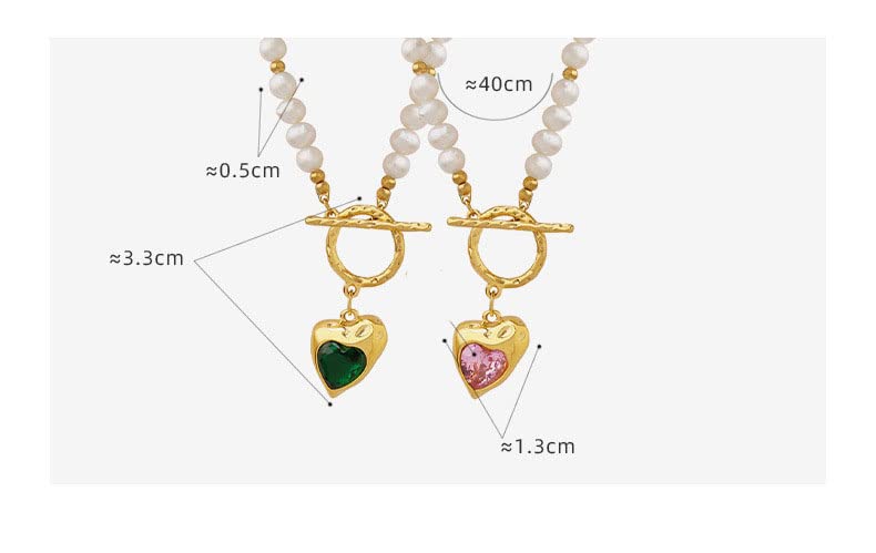 14K Gold Women's Pearl Necklace with Crystal Heart Pendant - Stunning Beaded Design, Ideal Gift for Mom, Wife, Girlfriend on Special Occasions2