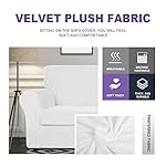ZNSAYOTX Luxury Velvet Chair Slipcovers with Arms 2 Piece Stretch Chair Covers for Living Room Thick Soft Armchair Slipcover Anti Slip Dog Pet Friendly Furniture Protector (White),30"-47"(1 Cushion) - Image 3