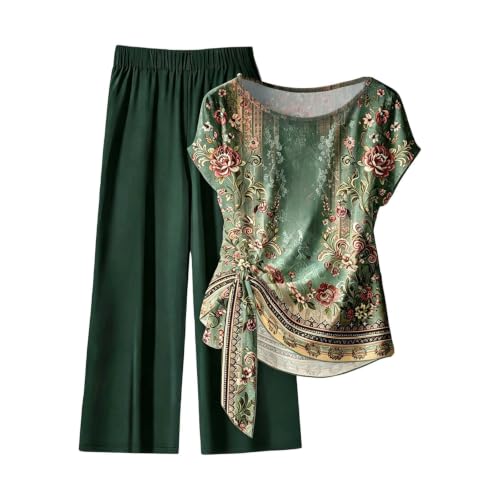Conjunto de dos piezas con top estampado de manga corta y pantalón ancho holgado