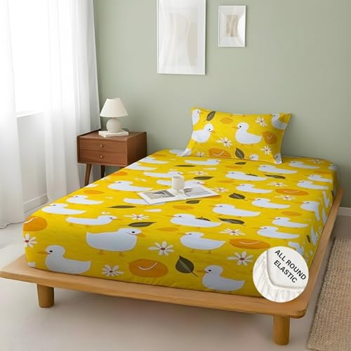 Image of Weave & Decor Kids Fitted bedsheets Single Bed 36x78x6 inch with Pillow Cover 20x30 inch, Breathable Soft Fabric, for Single Mattress