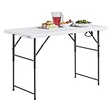 VonHaus 4ft Folding Table with Adjustable Height Portable Table: Picnic/Garden/Tailgate/Beach/Camping/Functions/Buffet/BBQ - Max Load 440lbs, Coated Steel & Extra Strong Durable Plastic