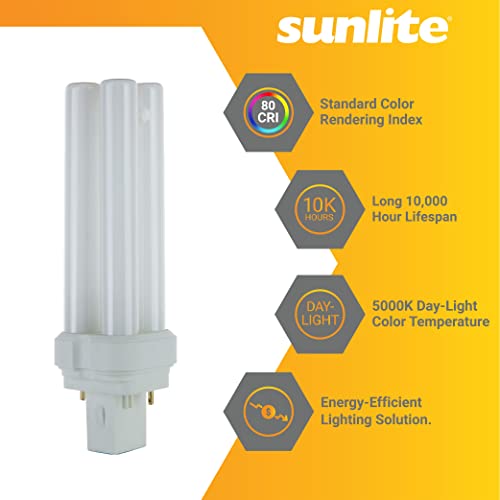 Sunlite 05765 Fdl28 Fluorescent Quad Tube Plug-In Bulb, 28 Watt, 10,000 Hour Life Span, Gx32D-2 Base, 1350 Lumens, For Fluorescent Ceiling Fixtures, Lamps, 5000K Super White Color Temperature 1-Pack #TOP2