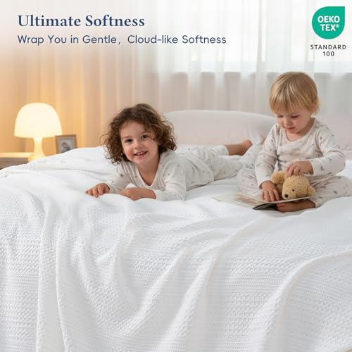 David's Home Waffle Weave Blanket Queen Size for Bed,Soft Lightweight & Breathable for All-Season Comfort, Luxury Aesthetic Blanket for Couch,Great for Gift,Machine Washable,90"x90", Coconut White by David's Home - Image 2