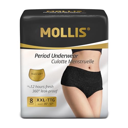 MOLLIS Disposable Period Underwear for Women, Postpartum Panties, Maternity Knickers Heavy Flow Leak Proof, Black (XX-Large, Count, 8)