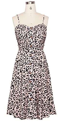Image of Women's Summer Casual Dress Florals Buttons Down Ruched Sweetheart Neck Sleeveless Midi Sundress