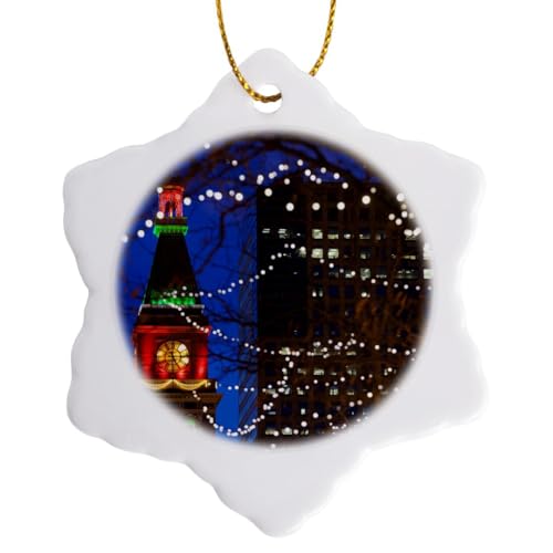 3dRose orn_143313_1 Clock Tower, Christmas, Denver, Colorado, Usa-Us06 Wbi0228-Walter Bibikow-Snowflake Ornament, 3-Inch, Porcelain