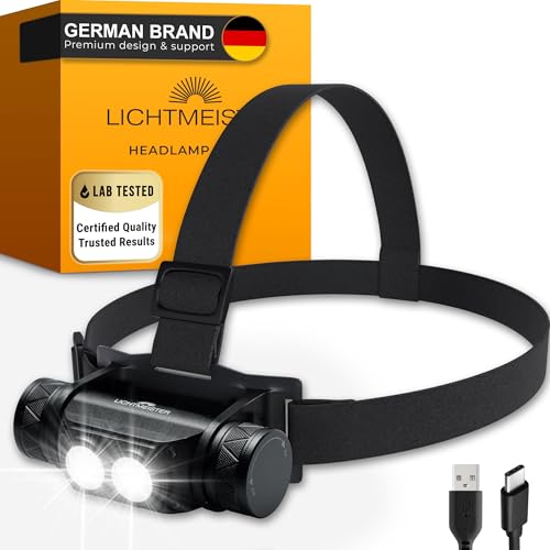 Image of LICHTMEISTER® Headlamp - 1000 Lumens, 3600 mAh Battery, Aluminium Housing - Headlamp Rechargeable - LED Headlamp for Running, Camping & Work - Head Lights for Forehead - Rechargeable Head Lamp