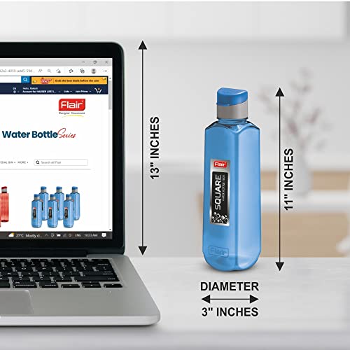 Image of Flair Square PET Water Bottles with Fliptop Lid Set of 6 Pcs 1000 ML (Blue)