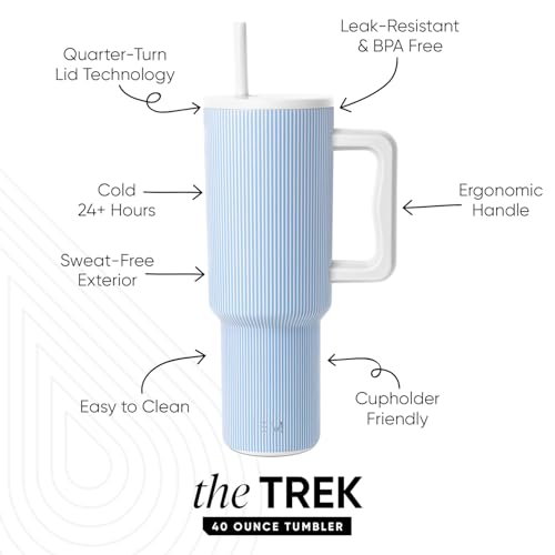 Image of Simple Modern 40 oz Trek Tumbler with Handle and Straw Lid | Cup Holder Friendly Insulated Stainless Steel Travel Mug | Seaside Stripes