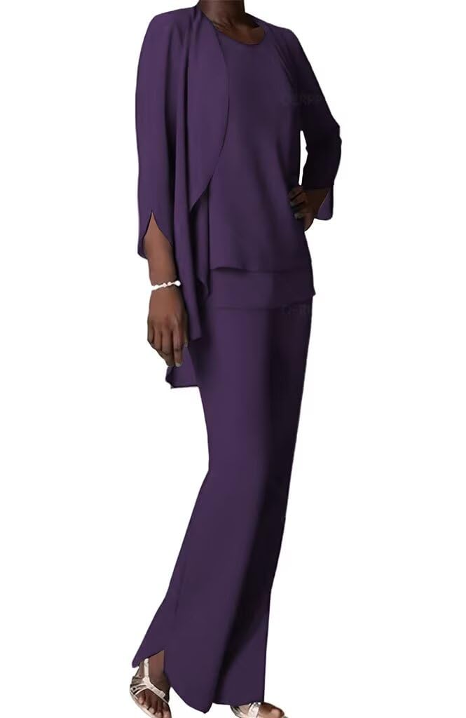 Chiffon Mother of The Bride Pant Suits for Wedding Long Formal Pant Suits for Women Dressy
