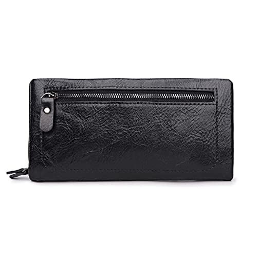 Women Zipper Wallets with Wristlet Large Capacity Long Clutch Checkbook Purse Wallet Oil Wax PU Leather