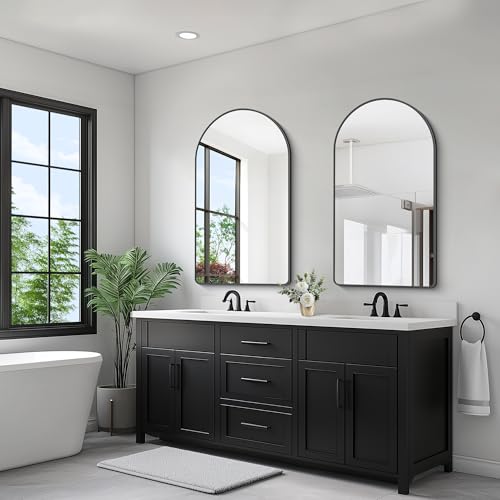 Image of FORBATH Arched Mirror 24x48 Inch, Black Arched Mirror Wall Mounted Modern Black Aluminum Frame Decor Large for Dresser Bedroom Living Room Entryway, Hanging or Leaning Against Wall