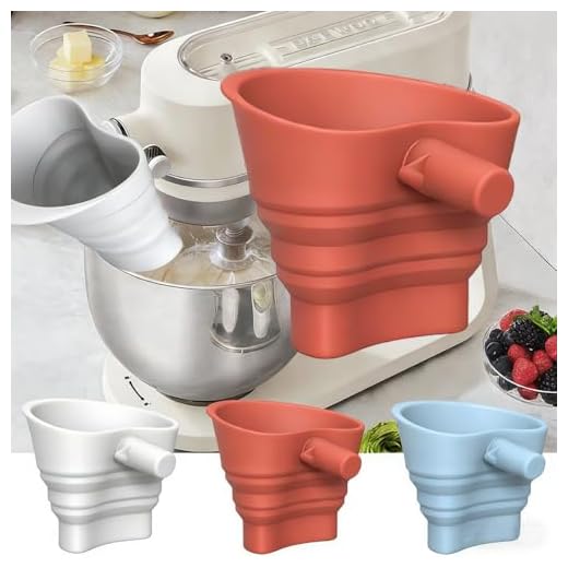 Flour Funnel for Kitchen Aid Mixer, Food-Grade Silicone Foldable Funnel, Large-Capacity Stand Mixer Attachment, Dishwasher Safe (Red)