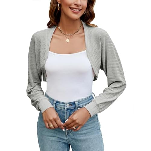 Ivicoer Women's Cardigan Bolero Shrugs for Evening Dress Long Sleeve Lightweight Cropped Open Front Casual Knit Top