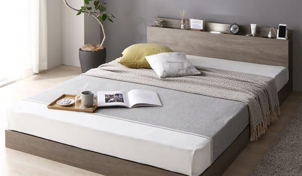 ベッド ダブル ポケットコイルマットレス付き グレージュ 低床 ロー