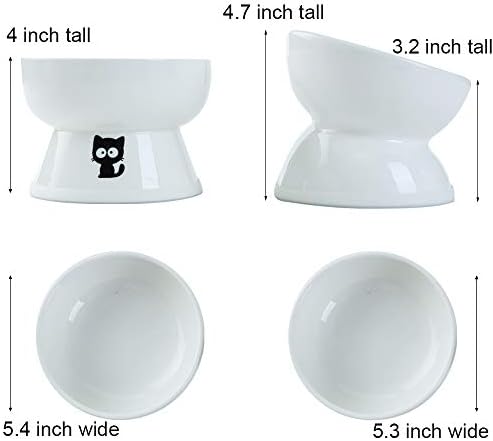 YY FOREYY Raised Cat Food and Water Bowl Set Anti Vomiting, Tilted Elevated Ceramic Cat Feeder Bowls with Anti Slip Band, Slant Porcelain Pet Dish for Flat-Faced Cats, Small Dogs, Dishwasher Safe