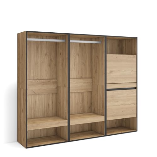 Skraut Home | Vestidor Abierto | Ropa, Zapatos, complementos | 180x145x35 cm | Dormitorio, habitación | Zapatero | Estilo Moderno | Roble