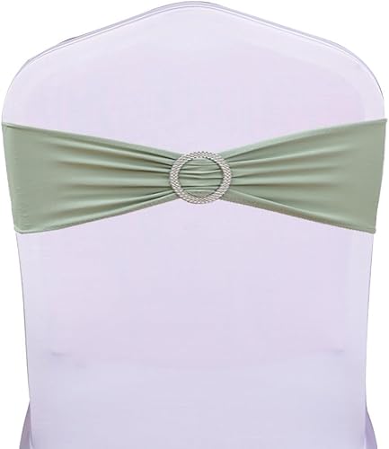 Miniatura 2 de 100 bandas elásticas de elastano verde salvia para sillas con hebillas, bandas deslizantes para silla, lazos para bodas, fiestas, banquetes,