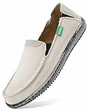 VILOCY Mens Slip on Deck Shoes Zero Drop Casual Canvas Loafer Vintage Flat Boat Shoes Beige US11 EU45