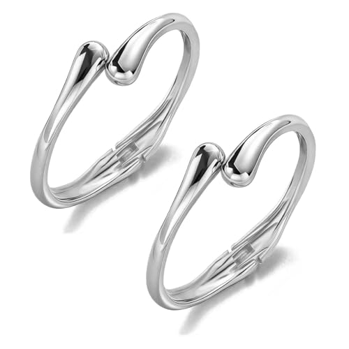 Image of MTINEAPS Sterling Silver Bangle Bracelets for Women Teens Trendy Chunky Adjustable Twist Cuff Bracelet Jewelry Gifts (Silver-2 PC)