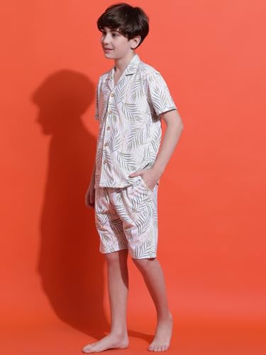 Image of Li'l Tomatoes Boys 100% Cotton Night Suit | Summer Printed Shirt & Shorts Set | Soft & Breathable Sleepwear | 9-16 Years
