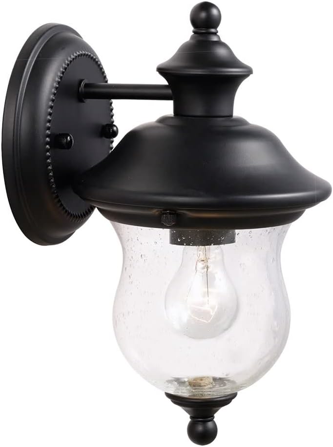 Design House 502906 Highland Traditional 1-Light Outdoor/Indoor Wall Light with Clear Seedy Glass for Porch Entryway Patio, Black