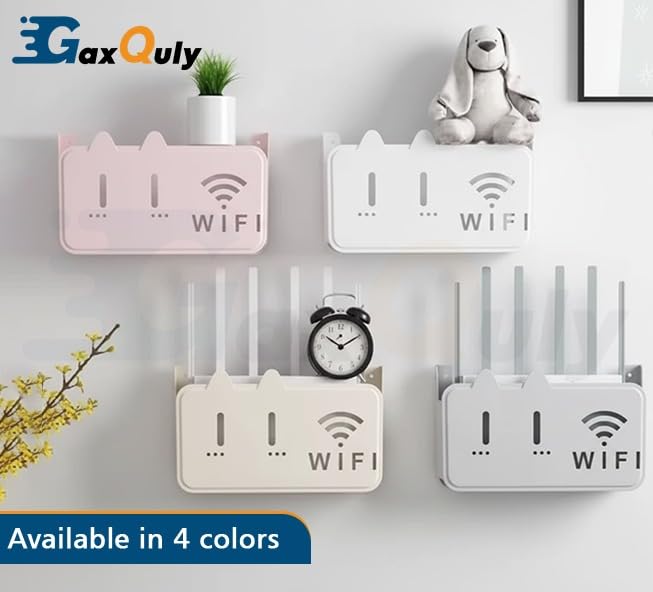 GaxQuly Self-Adhesive WiFi Storage Box, WiFi Router Holder Case Wall Mount-Universal Wall Shelf for Modem, Set-Top Box, Smart Devices-Space-Saving Cable Organizer Stand for Home & Office (Multicolor) 4