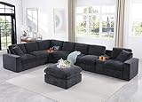 Ball & Cast 157' Oversized Modular L-Shaped Sectional Sofa,Large Chenille Upholstered Couch 8 Seat with Ottoman,Cup Holders&USB Ports,Comfty Sectionals W/Pillows&Storage Box,for Living Room,Dark Gray
