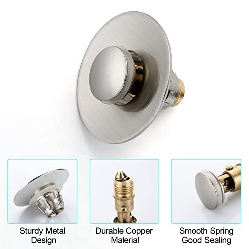 Universal Bathroom Sink Stopper - Bounce Wash Basin Drain Filter, Stainless Steel Pop Up Drain Stopper, Bullet Core Push Type Sink Stopper, Sink Drain Plug With Anti-Clogging Strainer, Brushed Nickel #TOP6
