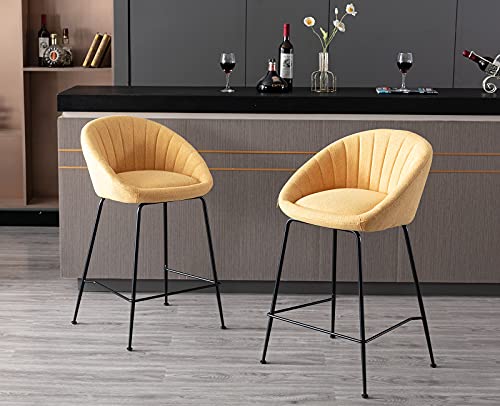 Janoray Counter Height Stools Linen Fabric 26 Inch Bar Stools Modern Kitchen Stools With Backrest Footrest For Desk/Dining Room/Shop Set Of 2, Yellow #TOP1