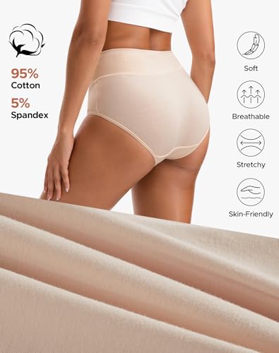 Image of INNERSY Women's High Waisted Underwear Cotton Panties Regular & Plus Size 5-Pack