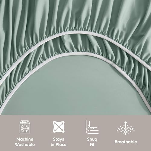 Image of Nestl Extra Deep Split King Sheet Set - 7 Piece Breathable & Cooling Sheets - Hotel Luxury Bedding Set w /18-24 Inch Deep Pockets - Easy & Secure Fit - Super Soft, Wrinkle Free & Comfy - Sage Green