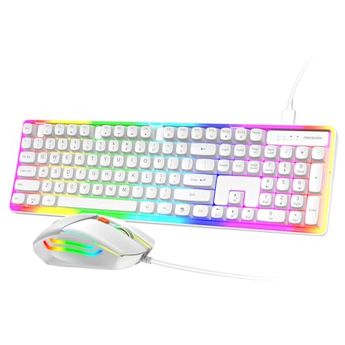 Image of memzuoix Wired RGB Keyboard and Mouse Combo, Full-Size Keyboard with Number Pad and 6400 DPI LED Mouse, 2.4G Plug and Play Keyboard Mouse Set for PC, Laptop, Mac, Office & Gaming, White