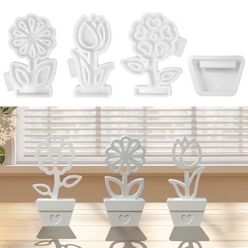 4 pezzi Moldes de silicona para fundición de primavera, stampi in silicone a forma di molla con base, stampi in silicone a forma di vaso di fiori, stampo in silicone a forma di molla