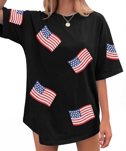 American Flag Shirts for Women 4th of July T-Shirt Oversized USA Flag Graphic Tees Independence Day Patriotic Tops