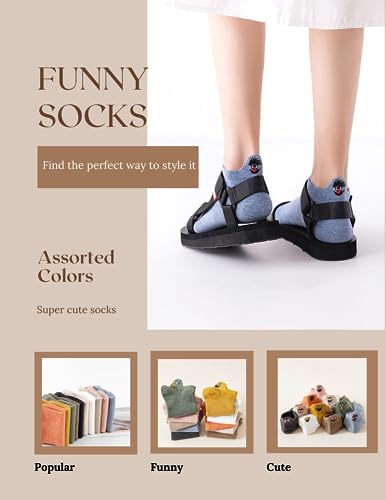Sporzin Sneaker Socken Damen 39-42 & 35-38, 10 Paar Bunte Lustige Baumwolle Socken für Sneaker Damen mit Fersen-Motiv Stickerei, Alltag und Sport