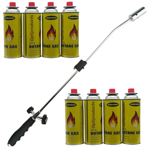Butane Weed Gas Burner Wand Blowtorch Garden Torch Weeds Killer Burner with 8 Gas Refills Canisters